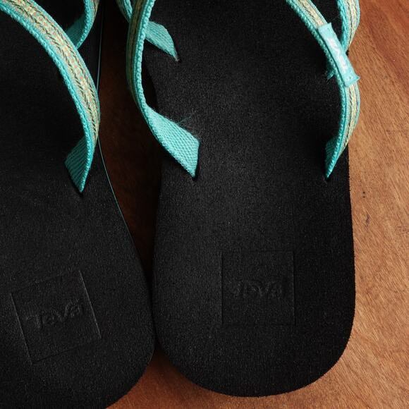 Teva Sandals WMS SZ 8 Teal BLK Olowahu Mush Flip Flop Strappy Slip On Beach Shoe - Picture 6 of 11